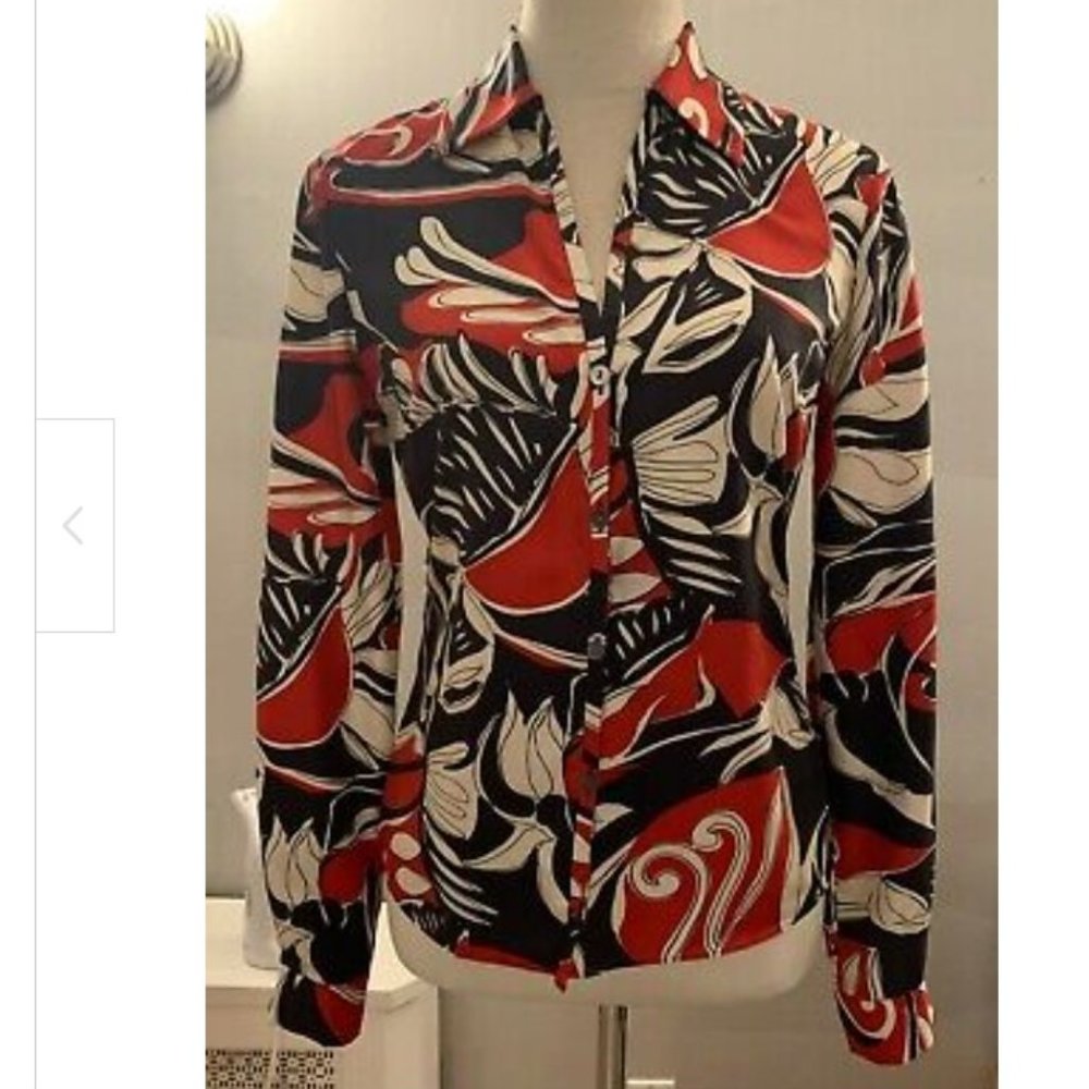 Kenneth Cole Floral Print Silk Button Down Blouse